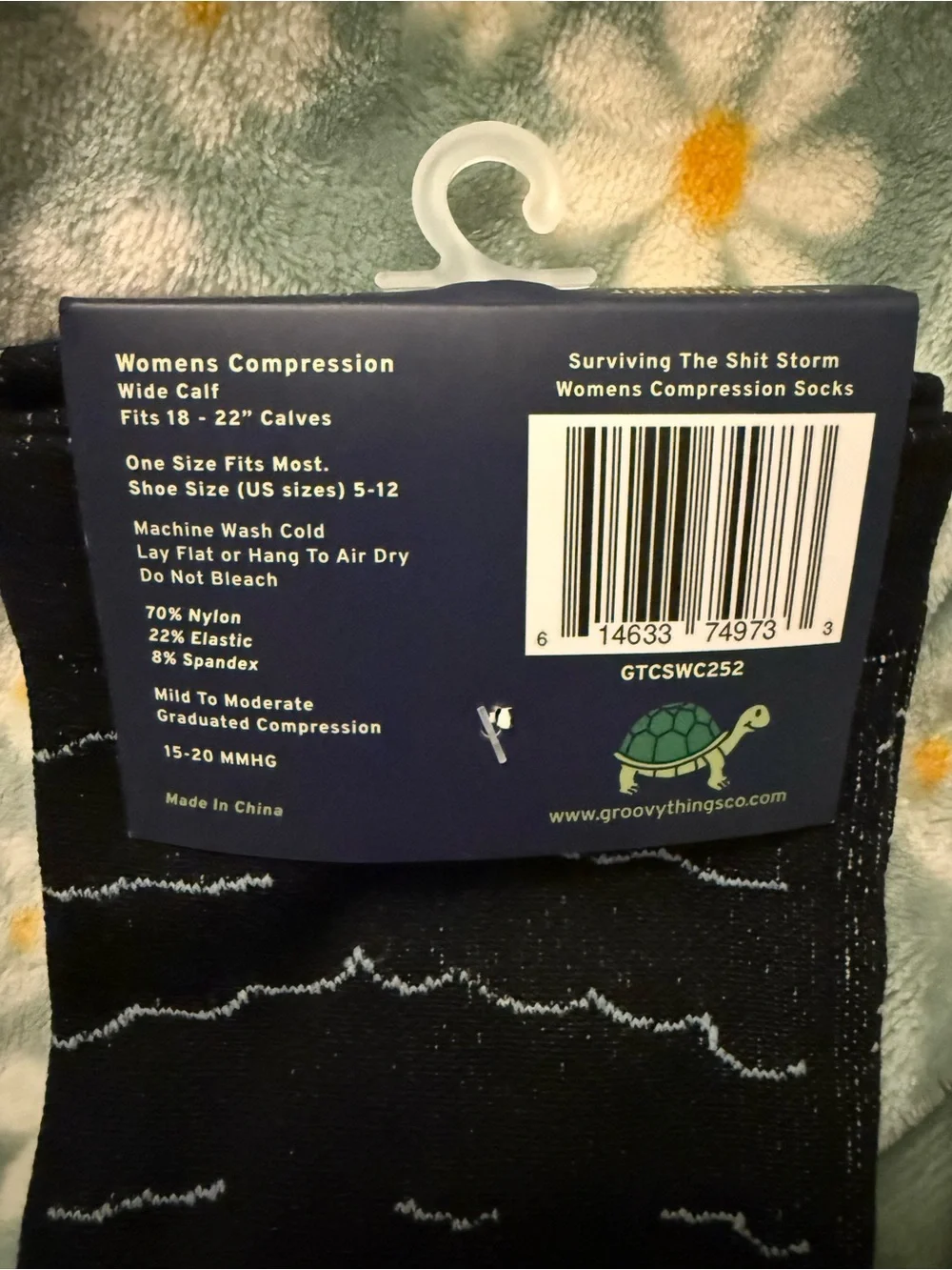 Groovy Things Black Blue ‘Surviving the Storm’ Wide Calf Compression Socks